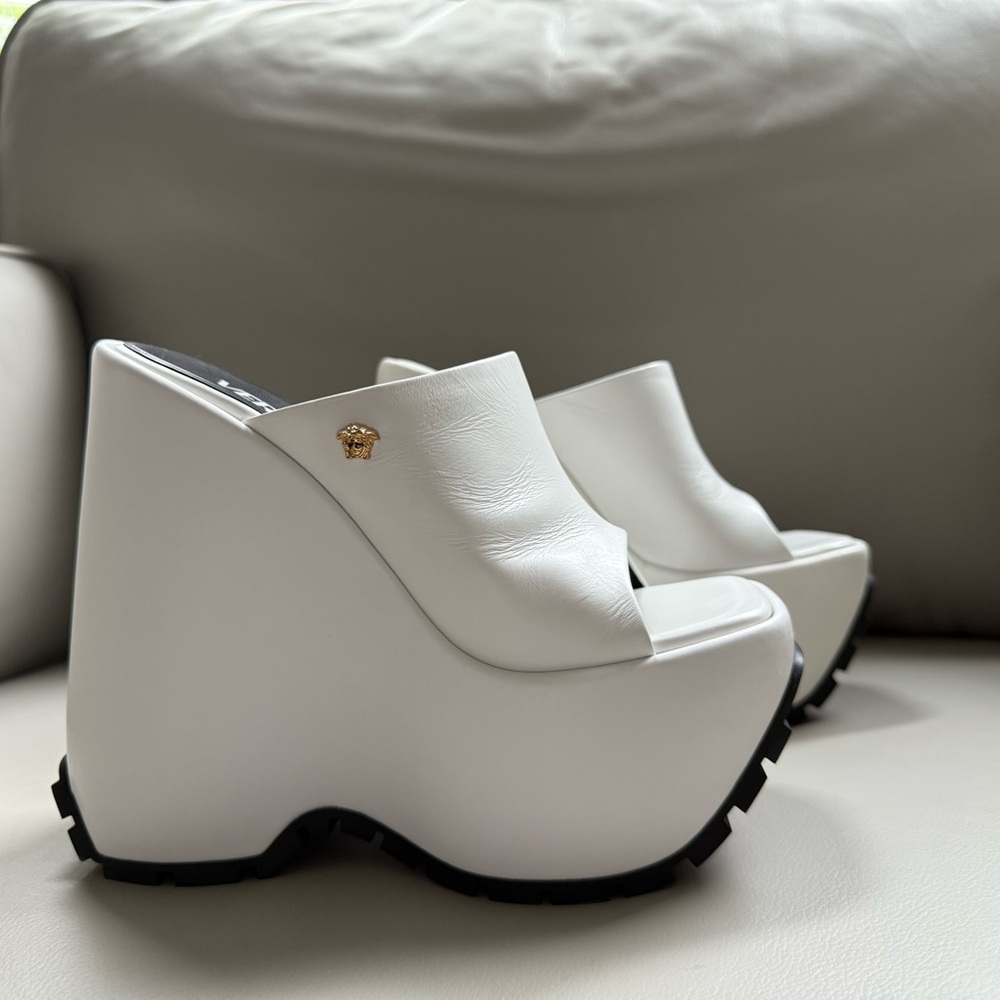 Versace White Platform Wedge Sandals